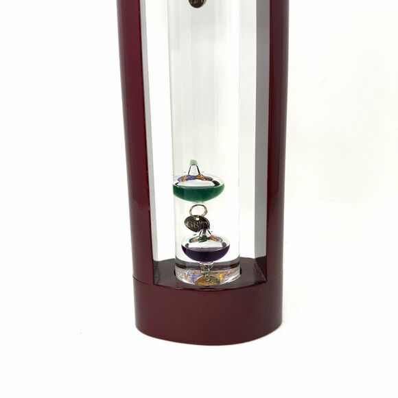 Galileo Glass Thermometer In Wood Frame 5 Colored Glass Spheres 11" Tall - Picture 3 of 8